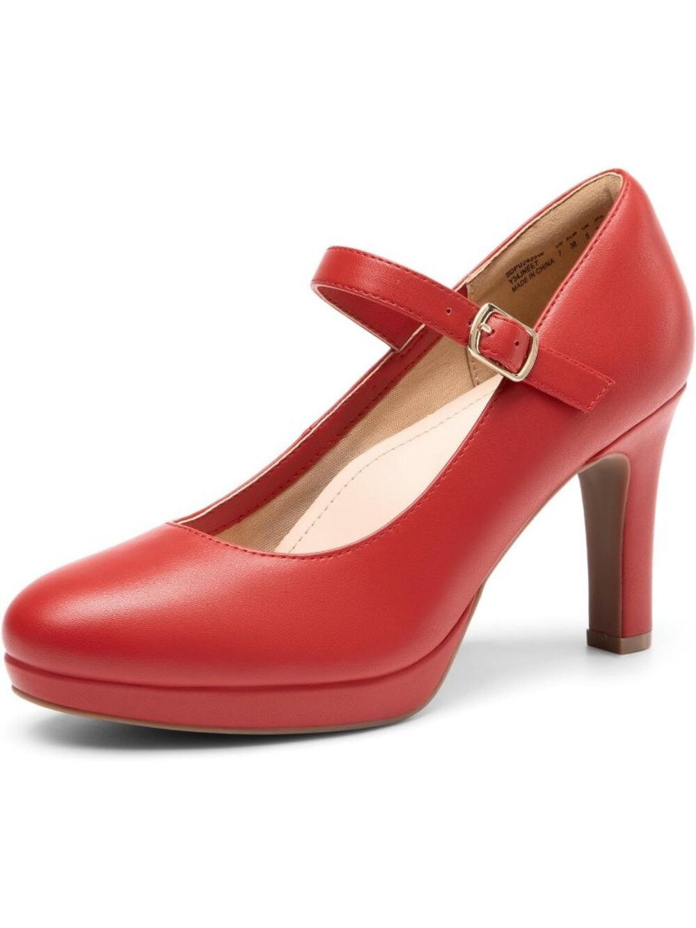 Dream Pairs Women's Red Pu Mary Jane Platform High Heel Round Toe Dressy Pumps